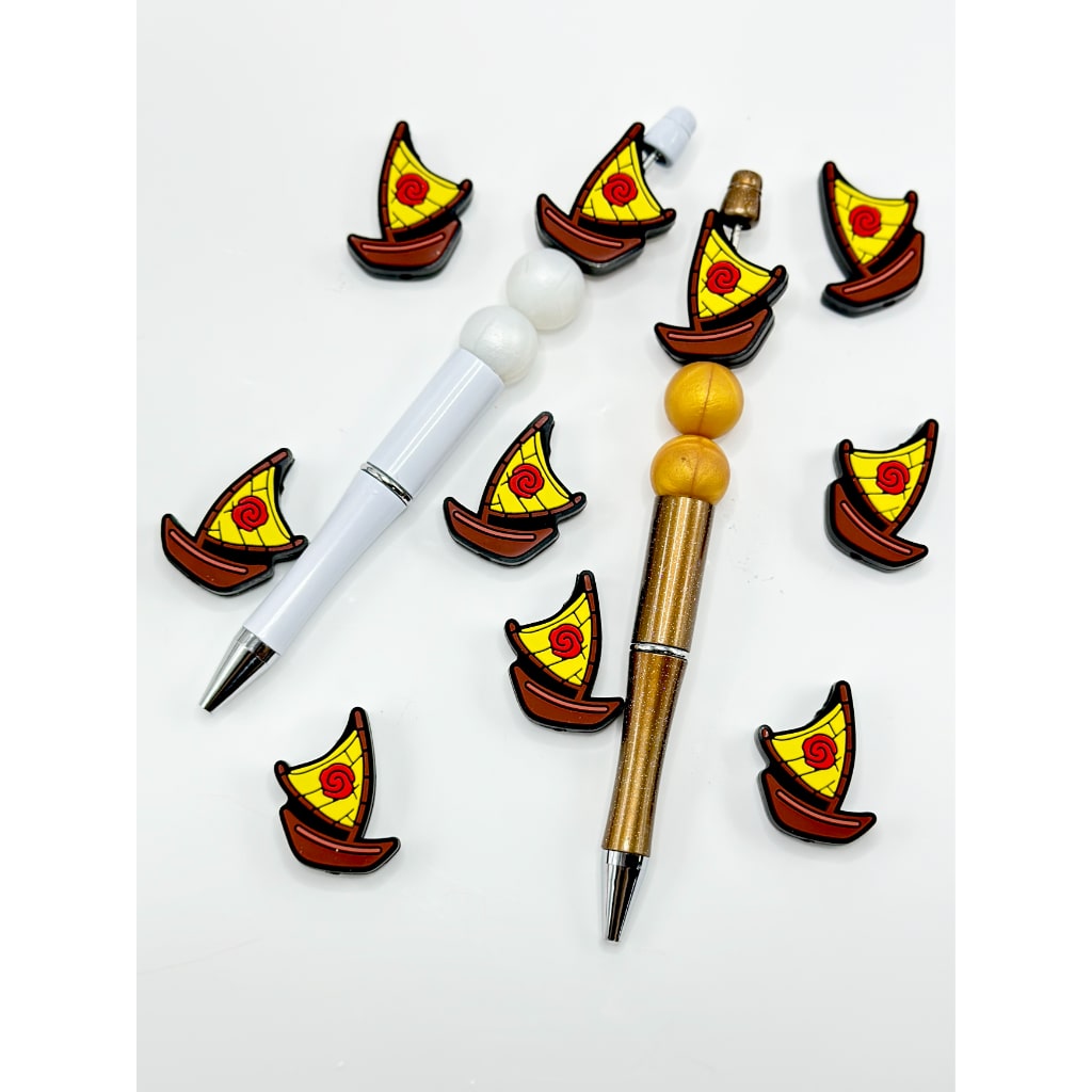 Brown Little Cute Boat with Red Flower Yellow Sail on it Silicone Focal Beads