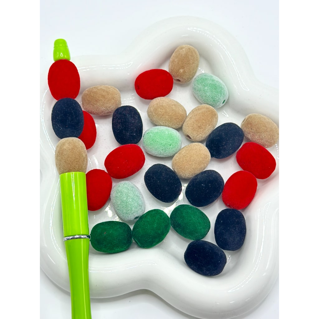 Oval Shape Flocked Acrylic Beads, Random Mix, Around 19*14MM