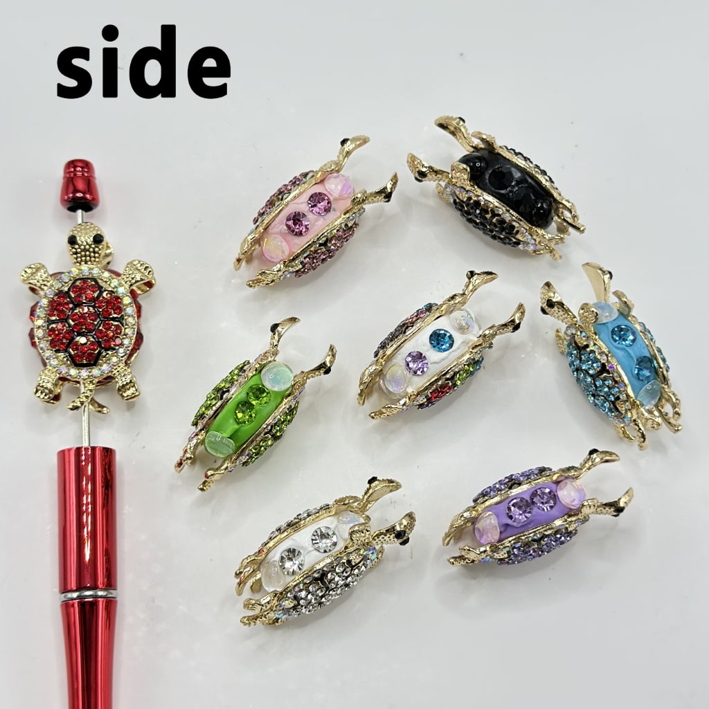 Alloy Bling Bling Turtle Tortoise with AB Rhinestone Chain, Colorful Diamond, and Clay Beads, Random Mix, Around 40*27MM