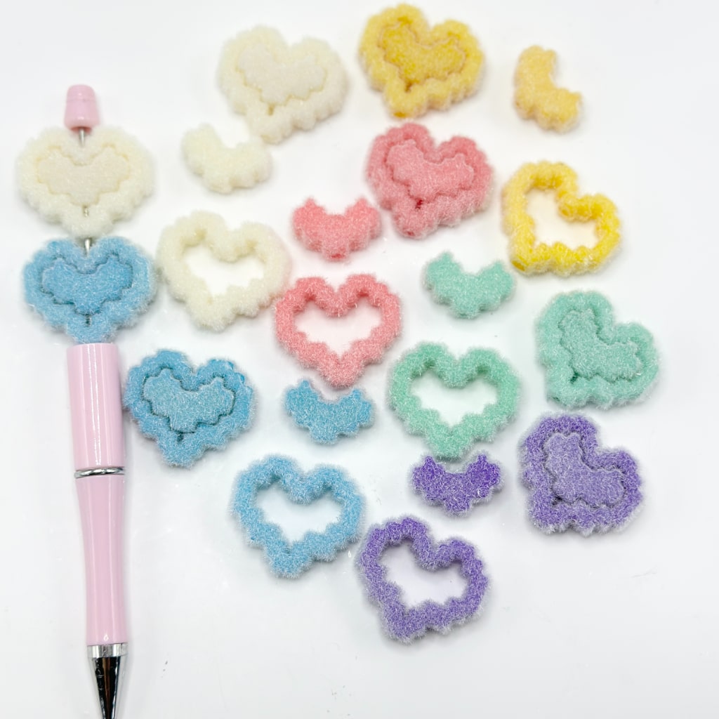 Large Heart Frame Small Heart Solid Color Cute Flocked Inside Acrylic Beads, Random Mix, Around 30*26MM, Please Read the Description