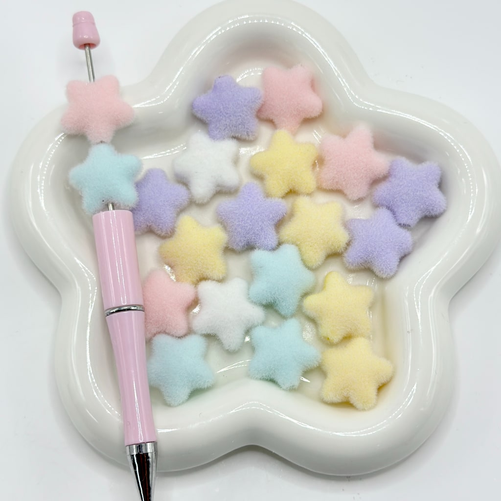 Flocked Stars Solid Color Cute Acrylic Beads, Random Mix, 21.5MM