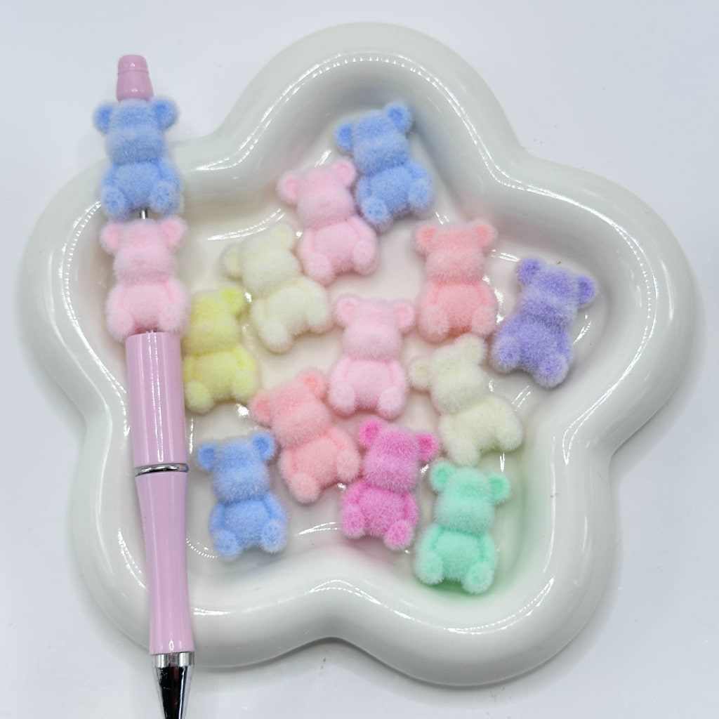 Cute Flocked Bears Acrylic Beads, 17*26MM Random Mix