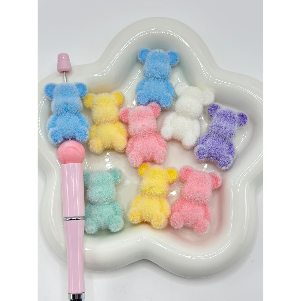 Cute Flocked Bears Large Solid Color Acrylic Beads, Random Mix, 34*23MM