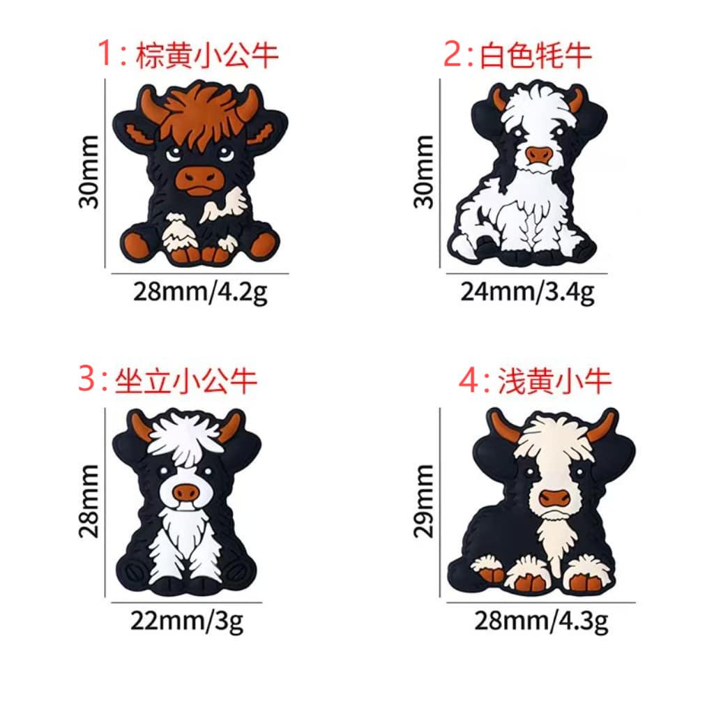 Cute Highland Cow Calf Animal Cute Silicone Beads, Silicone Focal Beads