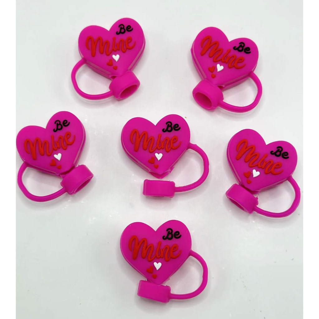 Red Heart Food Grade Cup Be Mine Love Tumbler Silicone Straw Topper