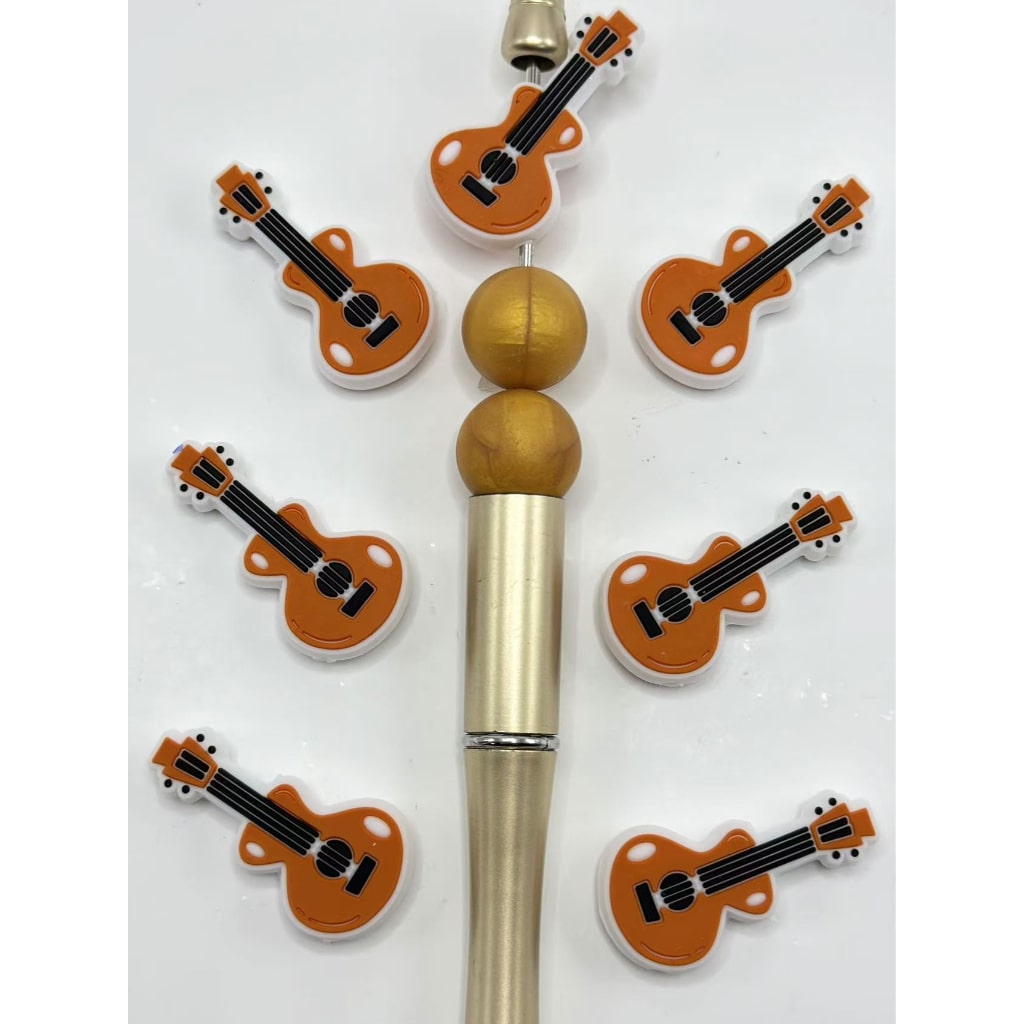 Guitar Music Instruments Mini Cute Brown Silicone Focal Beads
