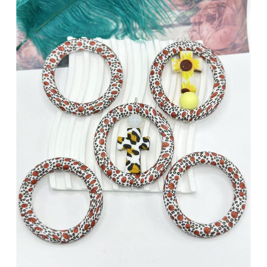 Basketball Silicone Ring Frame Bead Jaguar Print Circle Round Soft Car Hanger Charm Loop 65mm