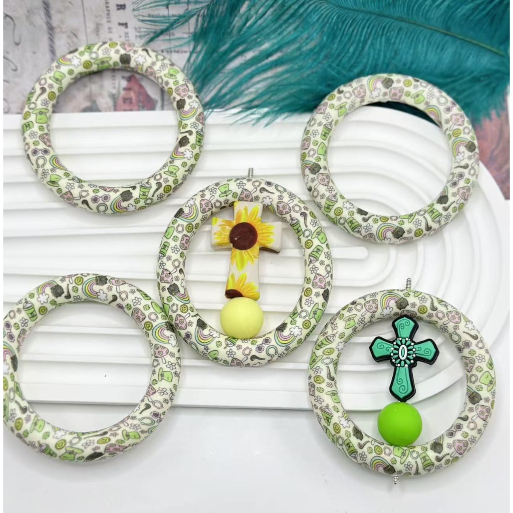Circle Round Soft Car Hanger Charm Loop Silicone Ring Frame Bead Rainbow Mushroom Hat Cup Flower 65mm