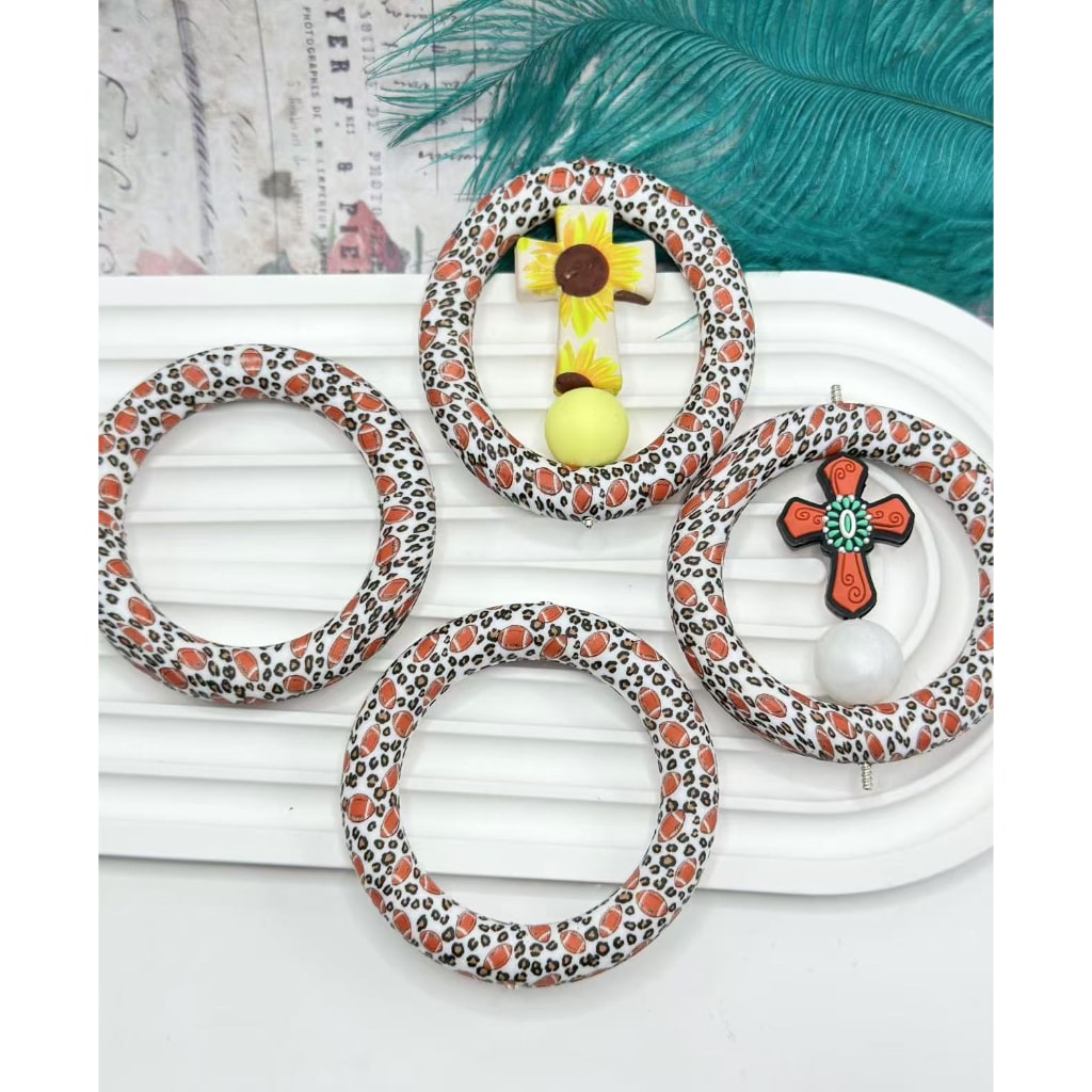Soft Car Hanger Charm Jaguar Prints American Football Silicone Ring Frame Bead Circle Round Loop 65mm