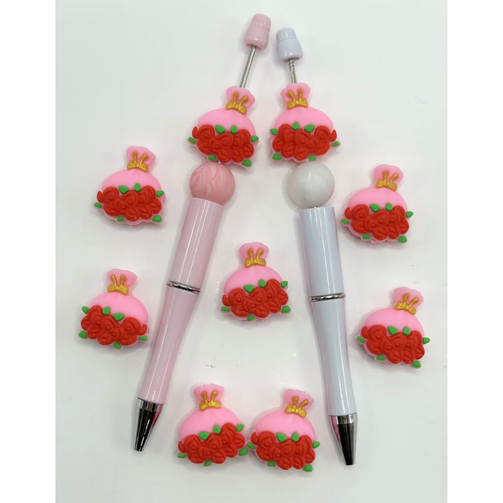 Tied Bouquet Red Flower 3D Hand Silicone Focal Beads
