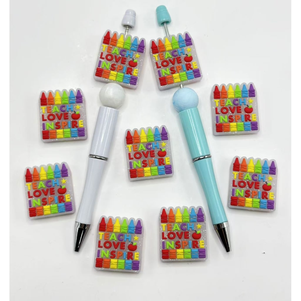 Colorful Crayons Pens Apple Star Glittery Teach Love Inspire School Silicone Focal Beads