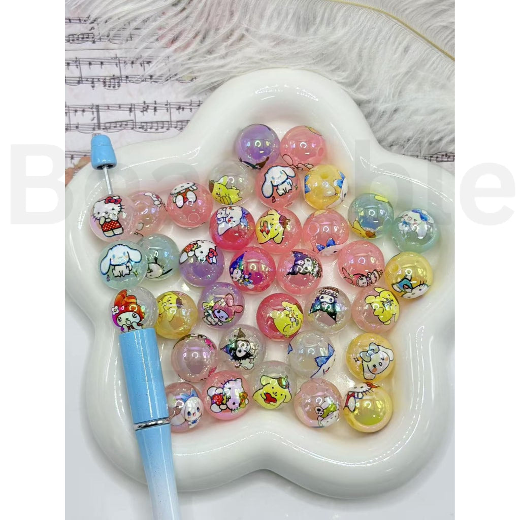 Cute Cat Adorable Character Cartoon Jelly Color Round Acrylic Beads, Random Mix, 16MM
