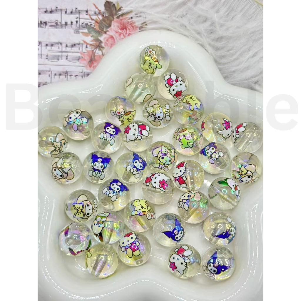 Cute Cat Adorable Character Clear Round Acrylic Beads, Random Mix, 16MM