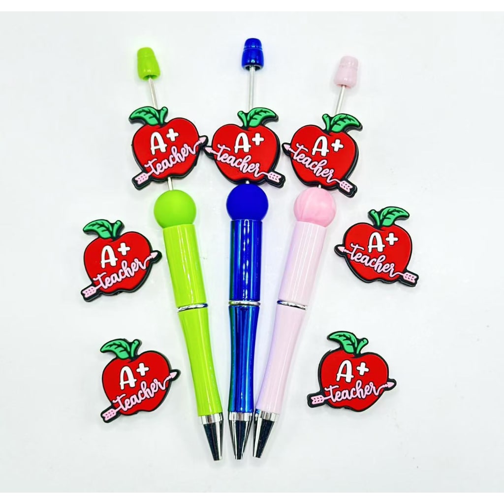 A Teacher Pink Arrow+Red Apple Silicone Focal Beads