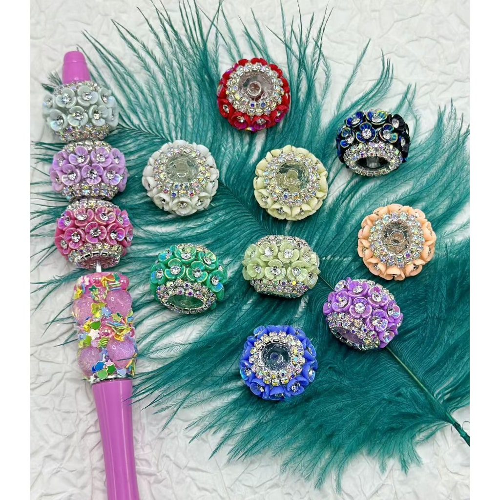 Mini Flowers with Clear Rhinestones Inside AB Color Chains, Bling Bling Round Acrylic Beads, 21*16MM