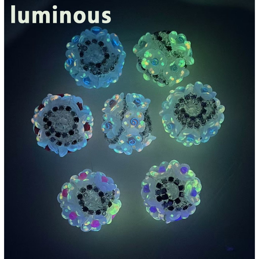 Colorful Mini Flowers Luminous Exquisite White Pearls Shiny Rhinestones Chains Clear Round Acrylic Beads, Random Mix, Around 22*19MM