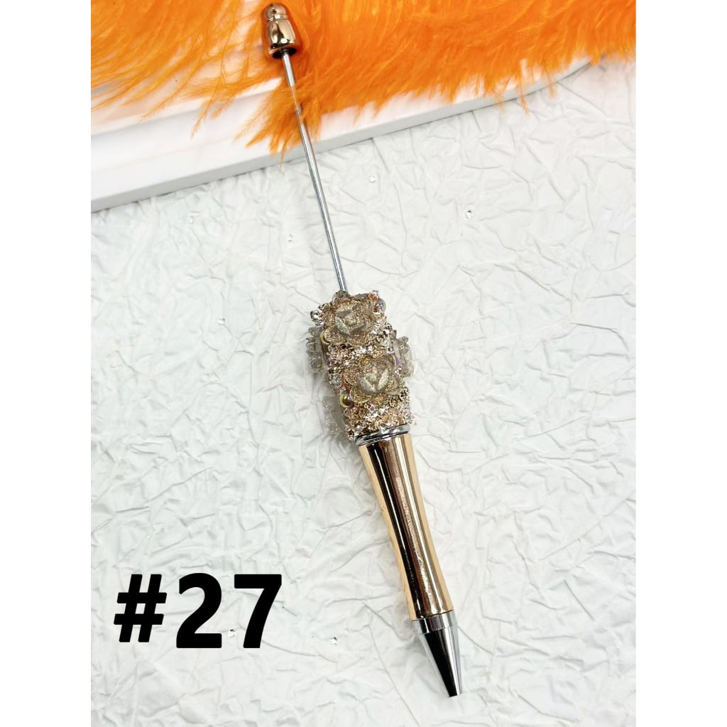 Plastic Beadable Pens with Shiny Rhinestone Pearls Chains Small Flowers