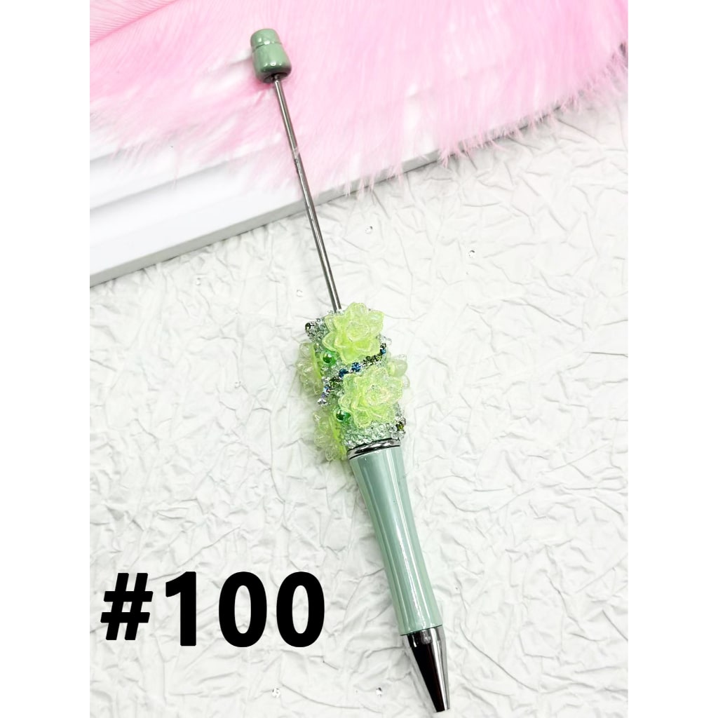 Plastic Beadable Pens with Shiny Rhinestone Pearls Chains Small Flowers