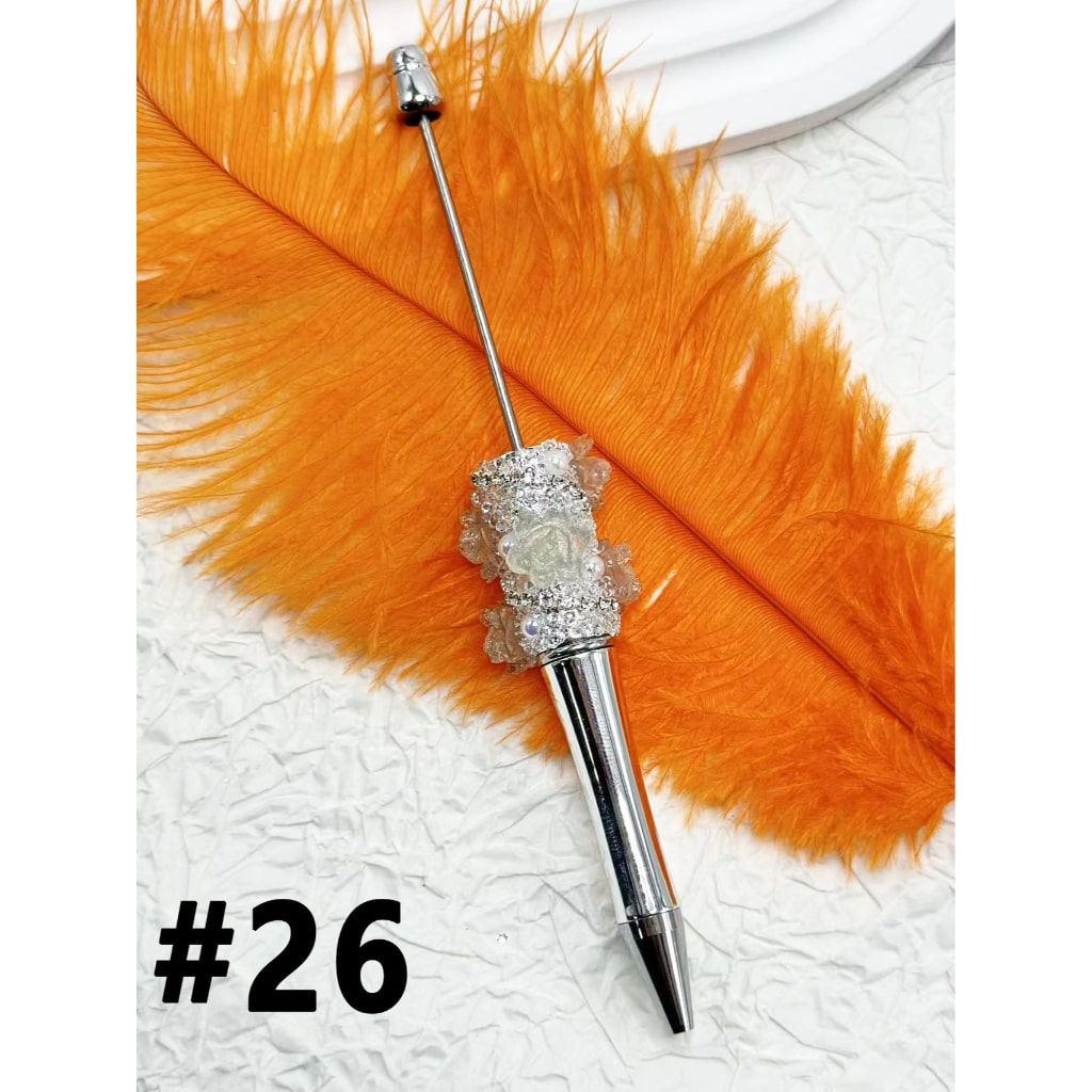 Plastic Beadable Pens with Shiny Rhinestone Pearls Chains Small Flowers