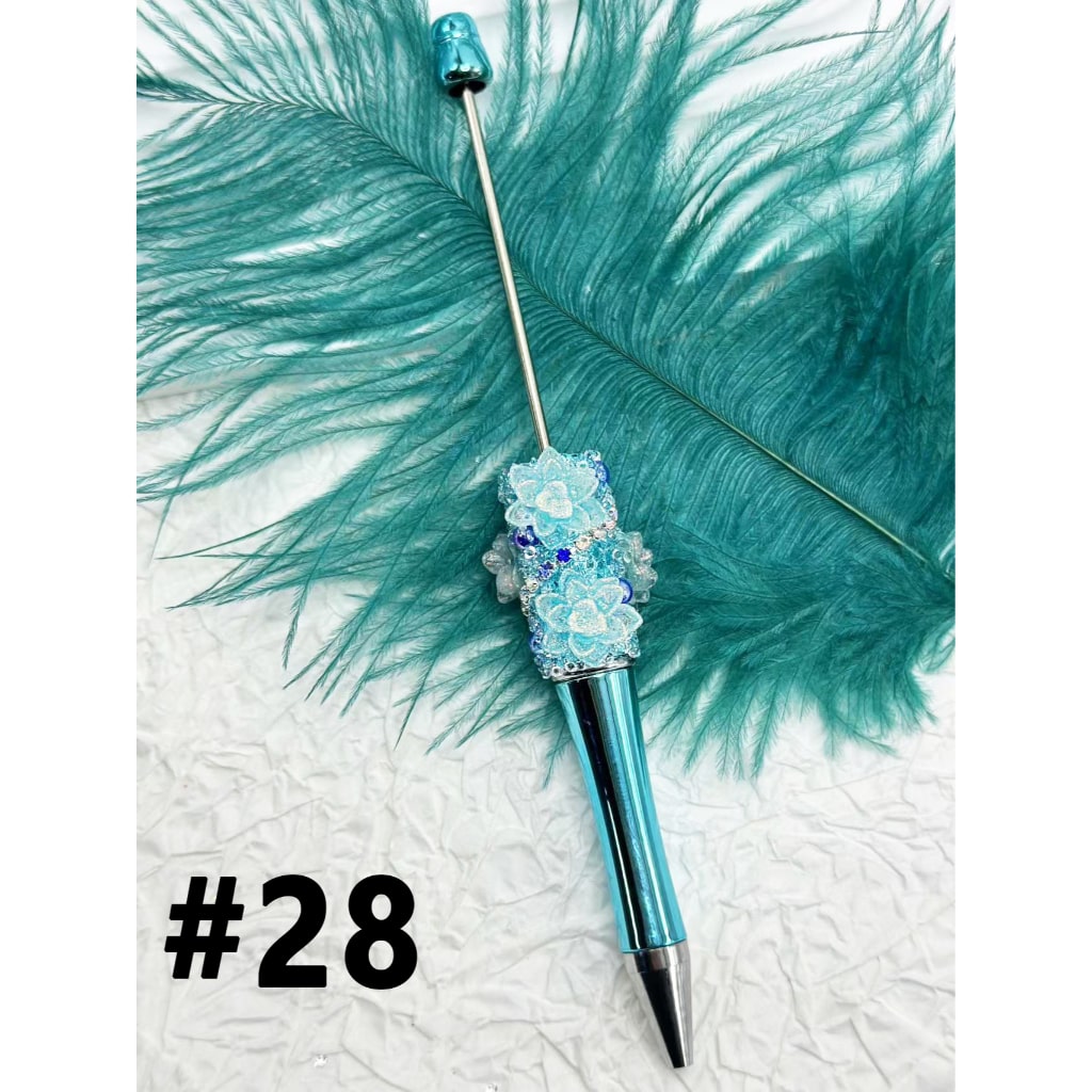 Plastic Beadable Pens with Shiny Rhinestone Pearls Chains Small Flowers
