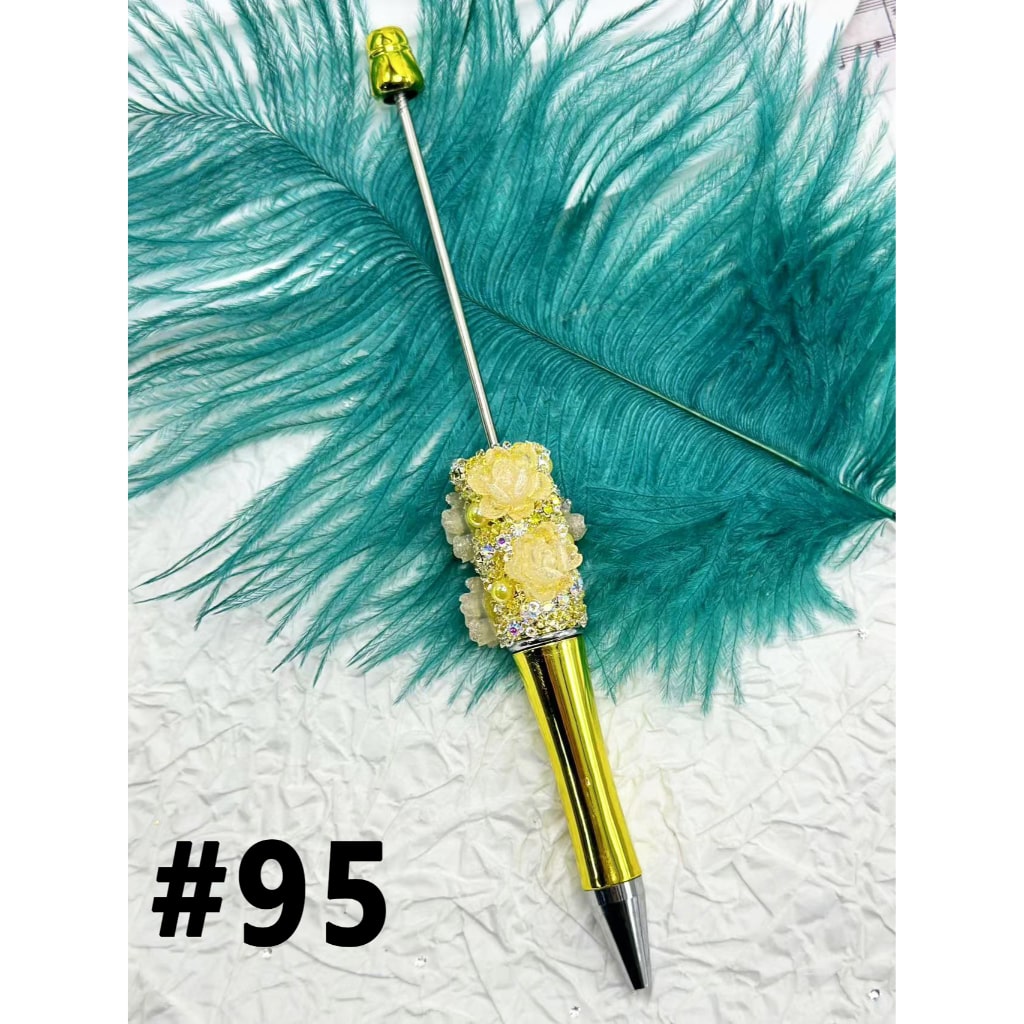 Plastic Beadable Pens with Shiny Rhinestone Pearls Chains Small Flowers