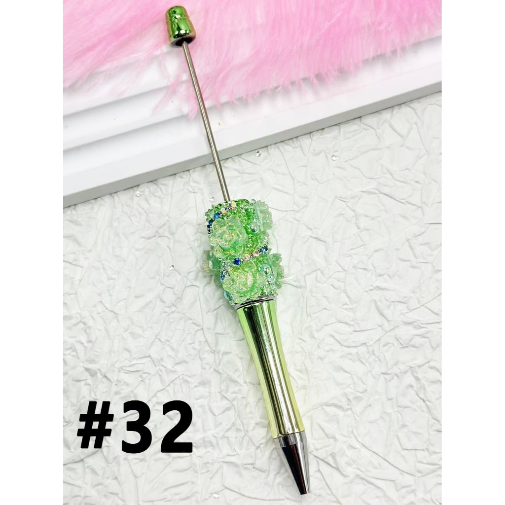 Plastic Beadable Pens with Shiny Rhinestone Pearls Chains Small Flowers