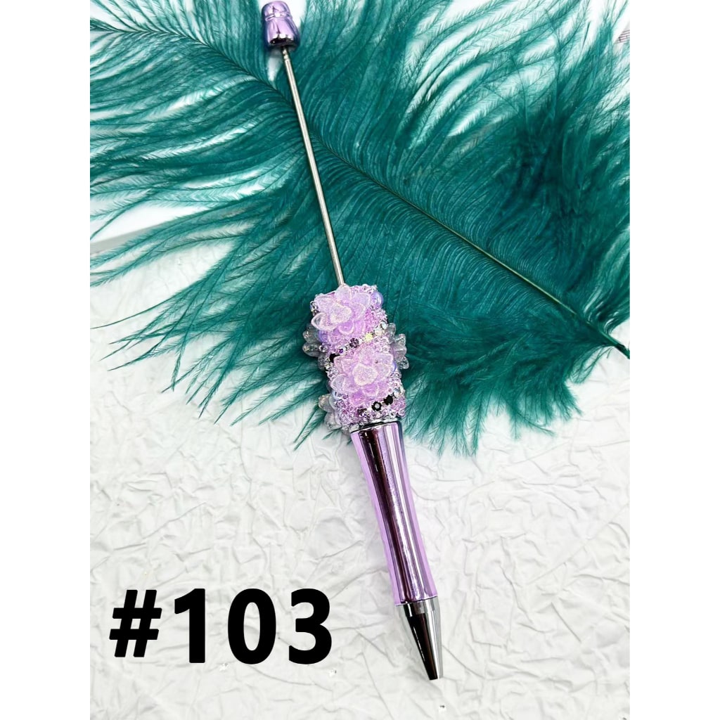 Plastic Beadable Pens with Shiny Rhinestone Pearls Chains Small Flowers