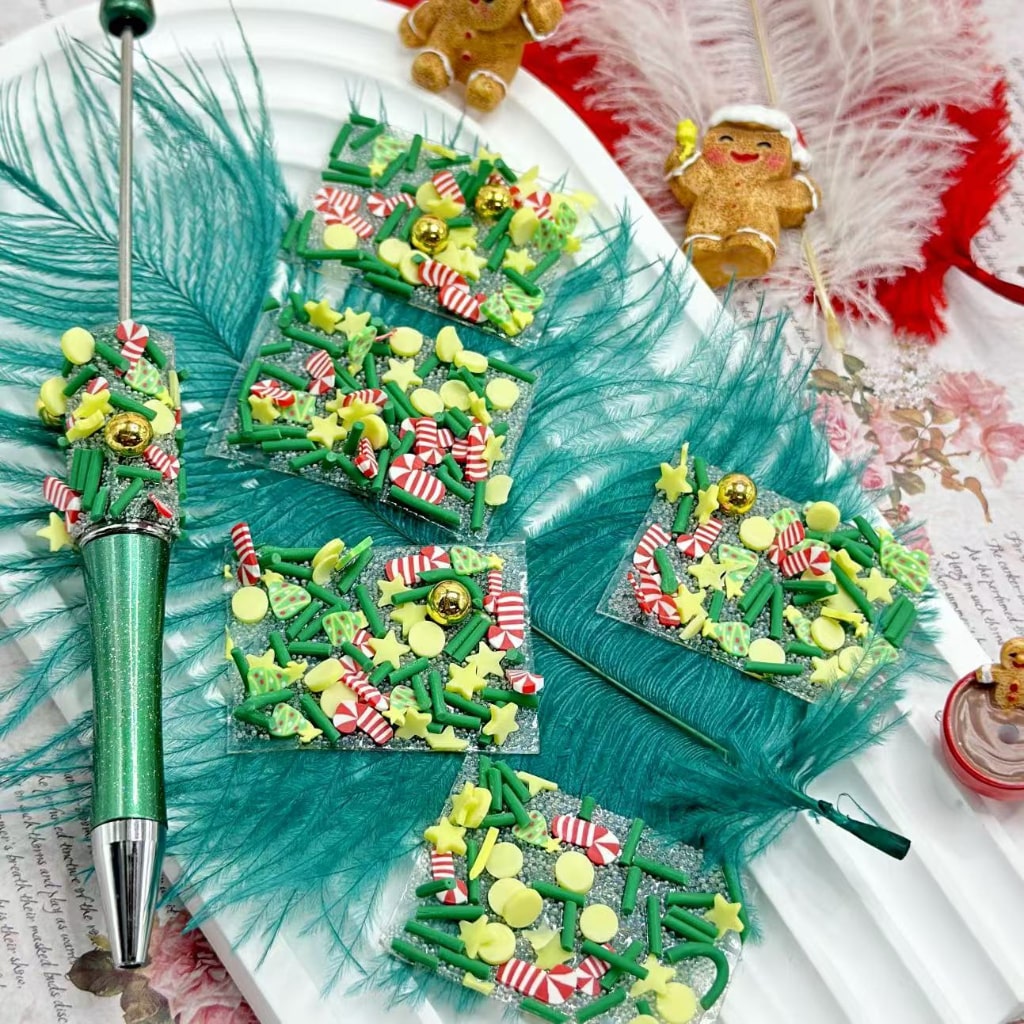 DIY Bling Bling Wraps Tapes Red White Christmas Candy Green Christmas Trees with Golden Bells Yellow Stars Ornaments Mini Clear Rhinestones for Pen, 78 Small Pieces in 1 Sheet, Please Read the Description