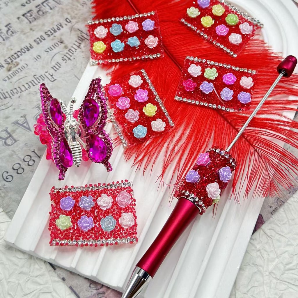 Wraps Tapes with Colorful Flowers DIY Bling Bling Red Mini Rhinestones Clear Rhinestone Chain for Pen, 78 Small Pieces in 1 Sheet, Please Read the Description