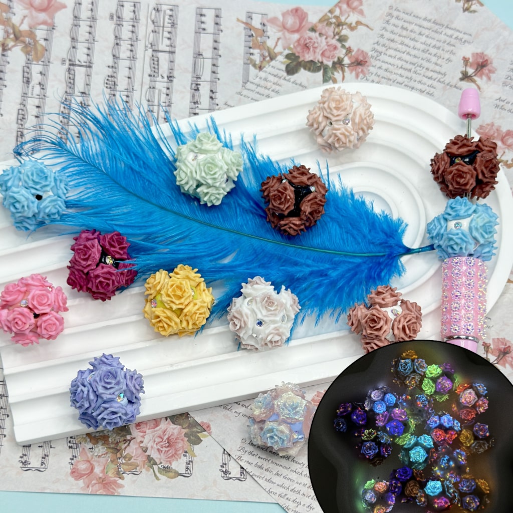 Cute Multi-Color Luminous Flowers AB Color Mini Rhinestones Round Clay Beads, Random Mix, Around 23MM