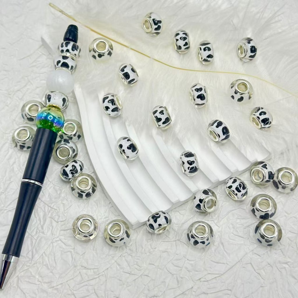Clear Wheel Abcaus Delicate Cow Prints Acrylic Beads with Large Hole, Random Mix, 14MM