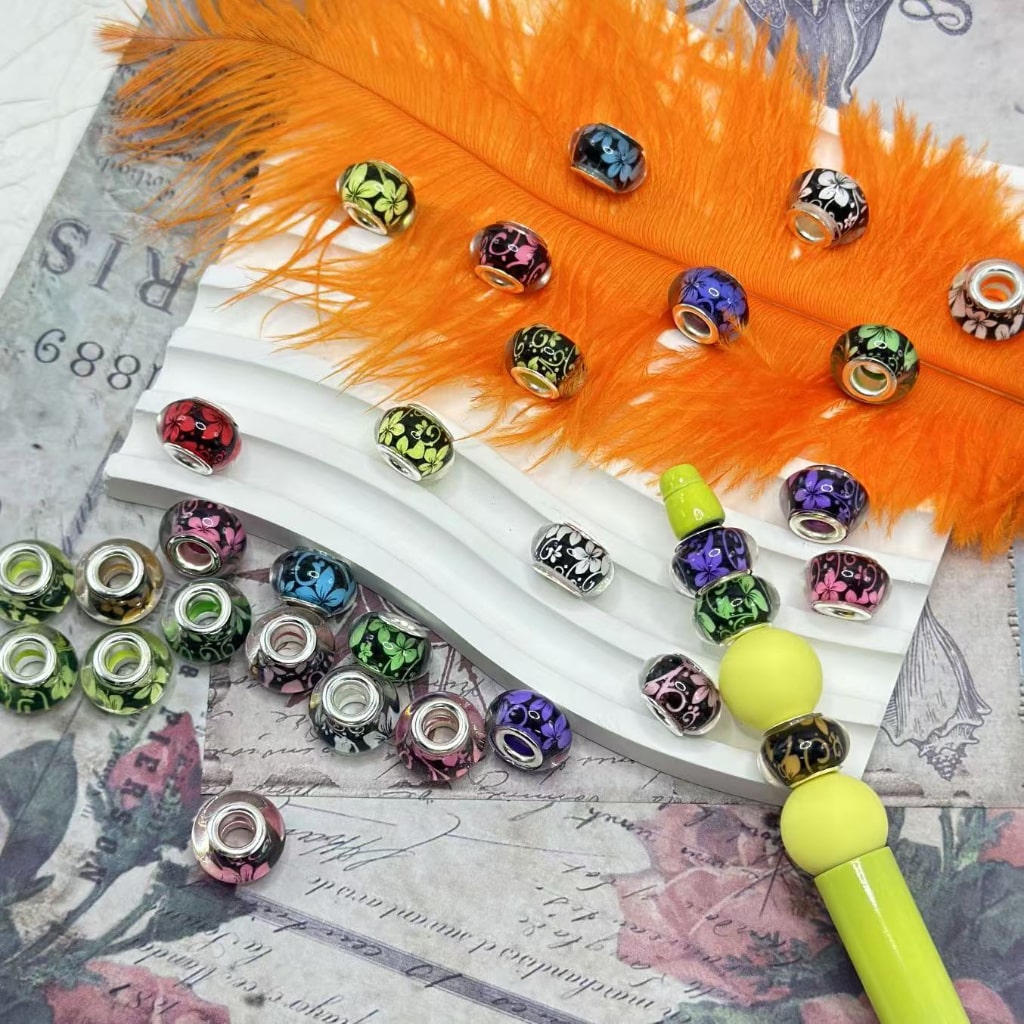 Clear Wheel Abcaus Cute Multi-Color Flowers Acrylic Beads with Large Hole, Random Mix, 14MM