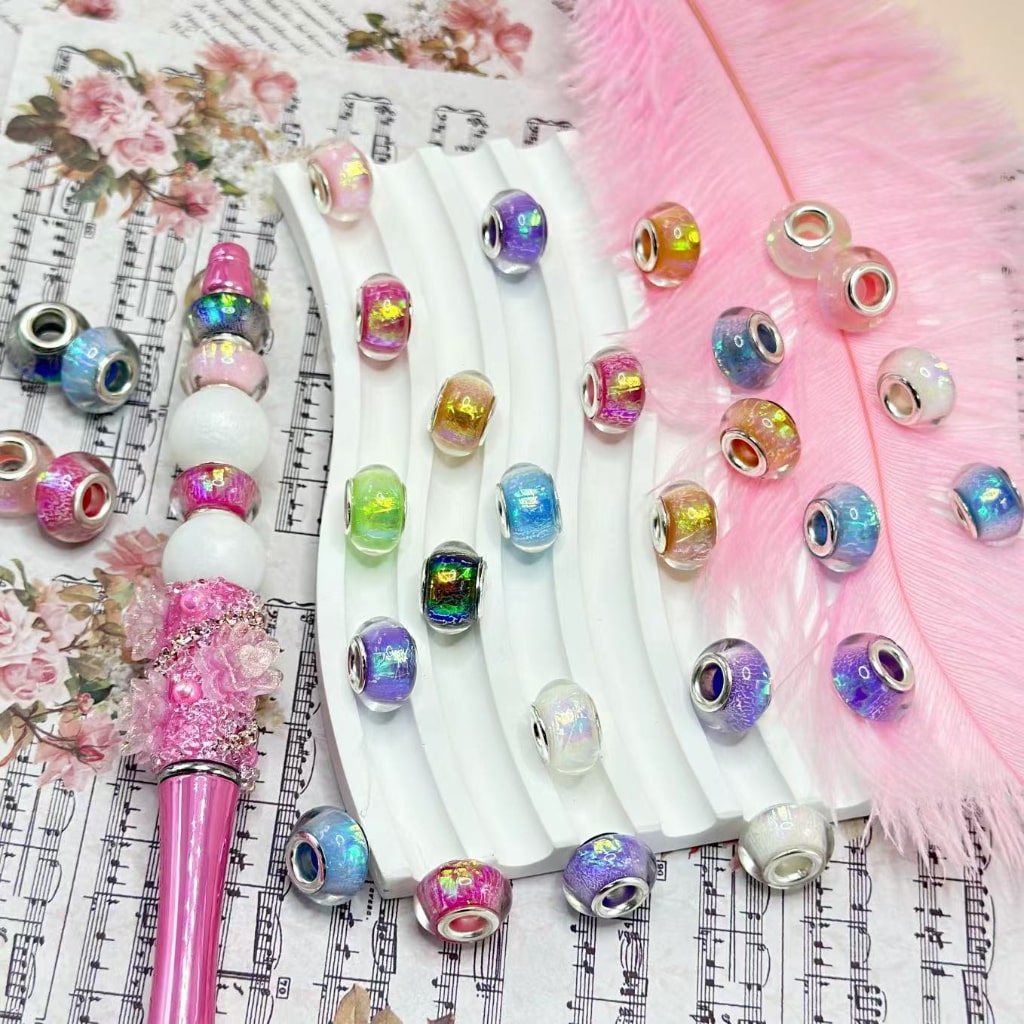 Shiny Wheel Abcaus Acrylic Beads with UV Finish Multi-Color Large Hole, Random Mix, 14MM