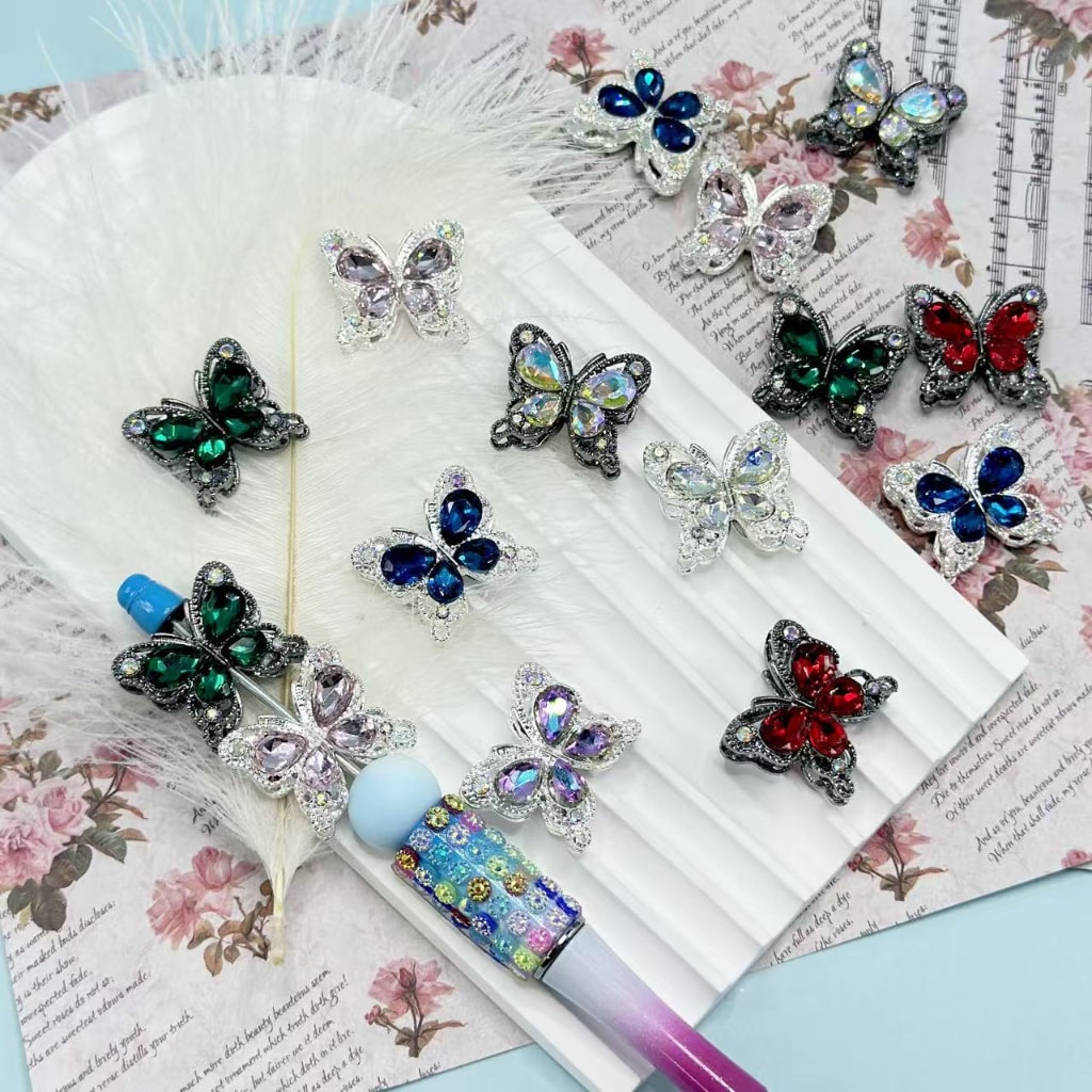 Silver Gun Black Alloy Butterfly Bling Bling Accessory with AB Rhinestones Shiny Diamonds, Random Mix, 24*21*10MM