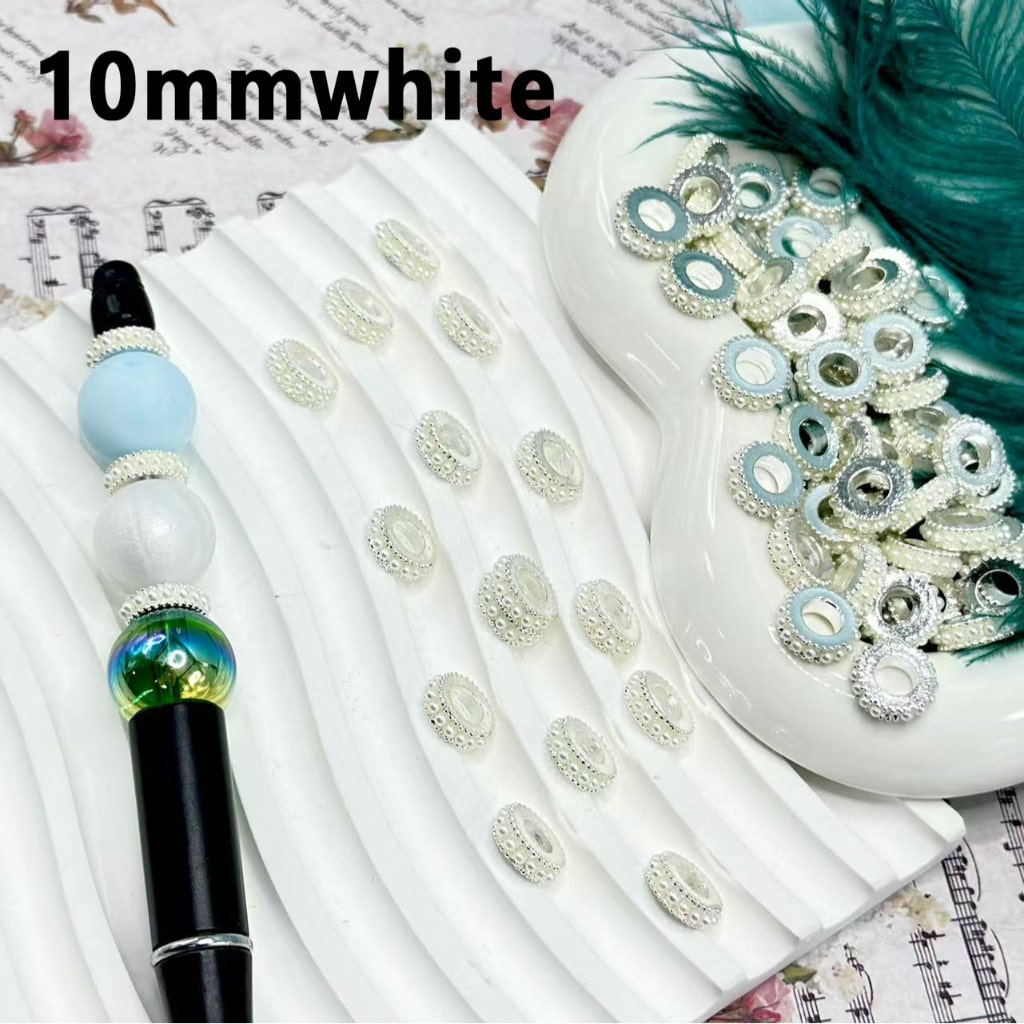 Silver, Gold & Black Metal Delicate Spacer with White Pearls Chain, 10MM