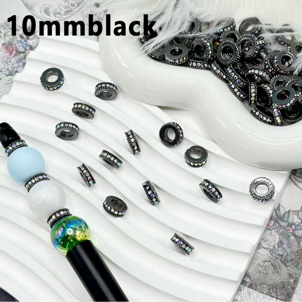 Silver, Gold & Black Metal Exquisite Spacer with AB Rhinestones, 10MM