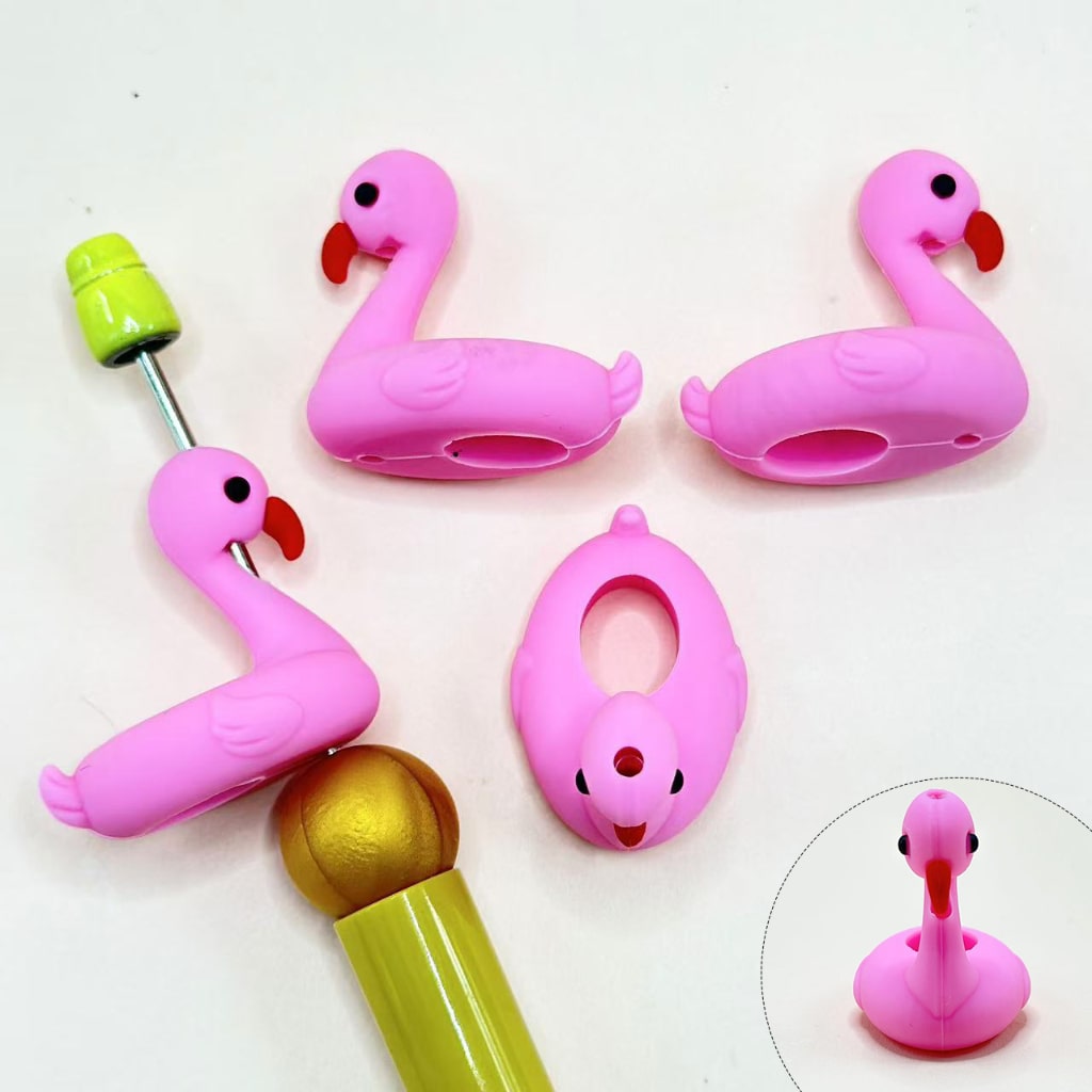Flamingo with Big Hole 3D Cute Pink Silicone Focal Beads