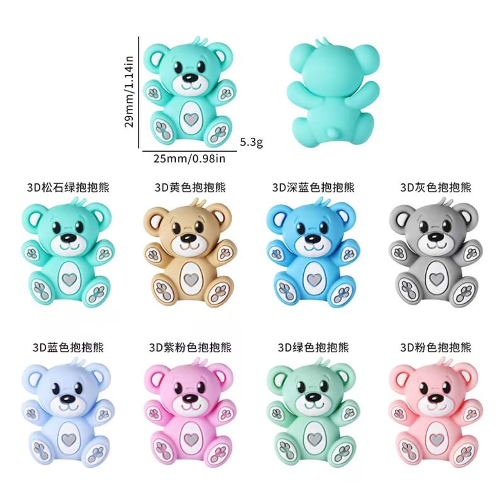 Cute 3D Bears Silicone Focal Beads
