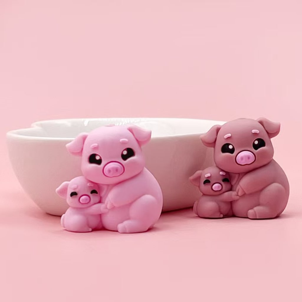 3D Cute Pig Mom Baby Adorable Snouter Silicone Focal Beads