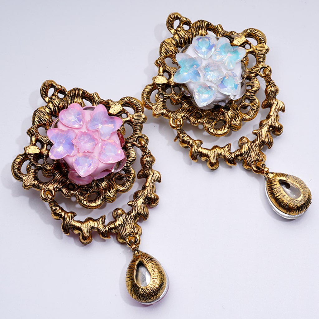 Gold Bling Bling Fancy Alloy Artwork with Shiny Rhinestones Pendants Cute Butterflies Hearts Stars Clay Beads, Around 49*83MM