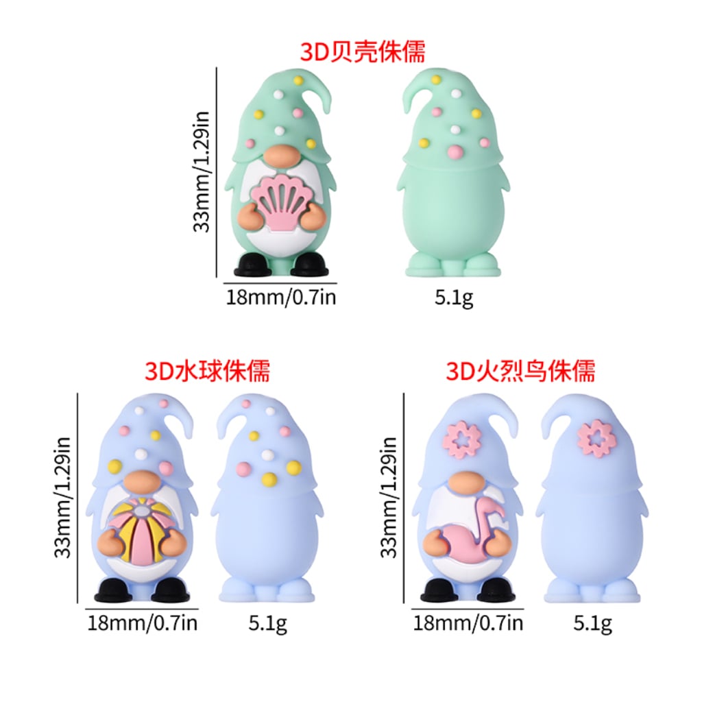 3D Holds Shell Ball Flamingo Cute Gnome Silicone Focal Beads