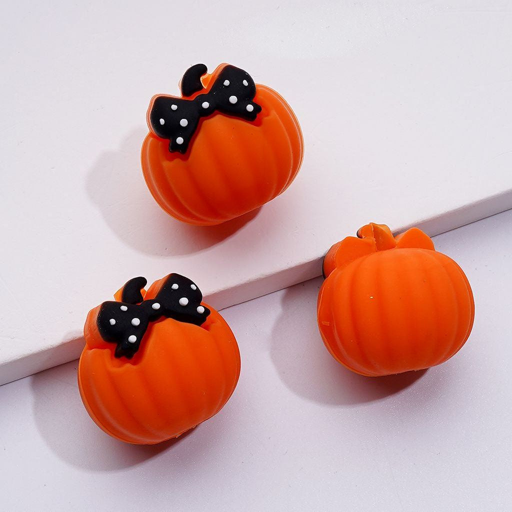 Mini 3D Halloween Pumpkin Silicone Focal Beads with Cute Bows