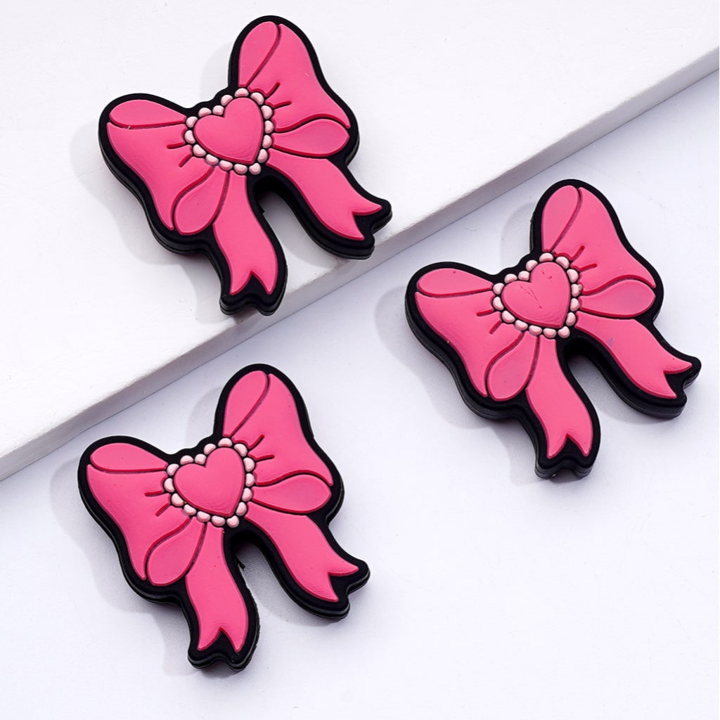 Adorable Silicone Focal Beads – Pink Bowknots & Hearts – 90s Baby Girl Power Series