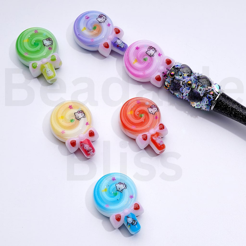 Mini Vivid Cute Cat Character Kitten Lollipop Acrylic Beads, Around 33*23MM, Random Mix