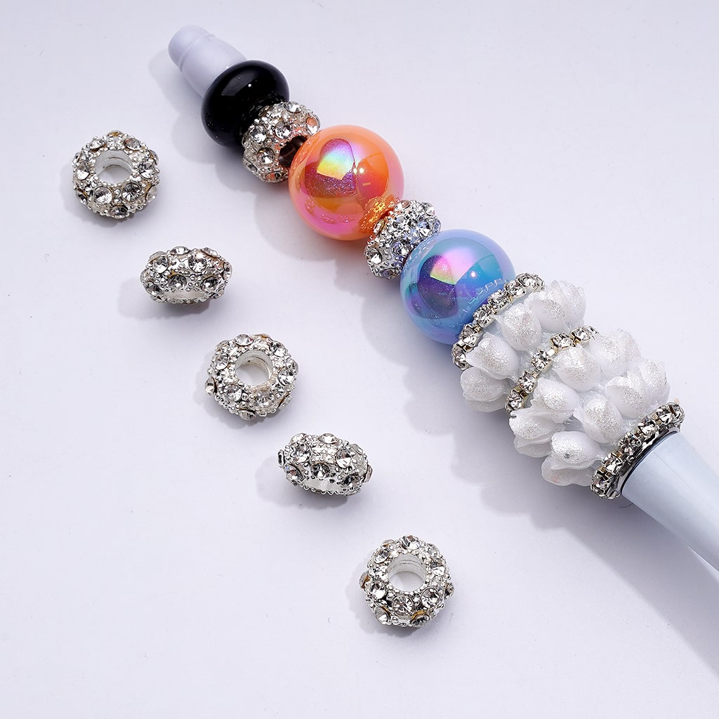 Metal Beadable Spacers with AB Color Rhinestone, 12mm