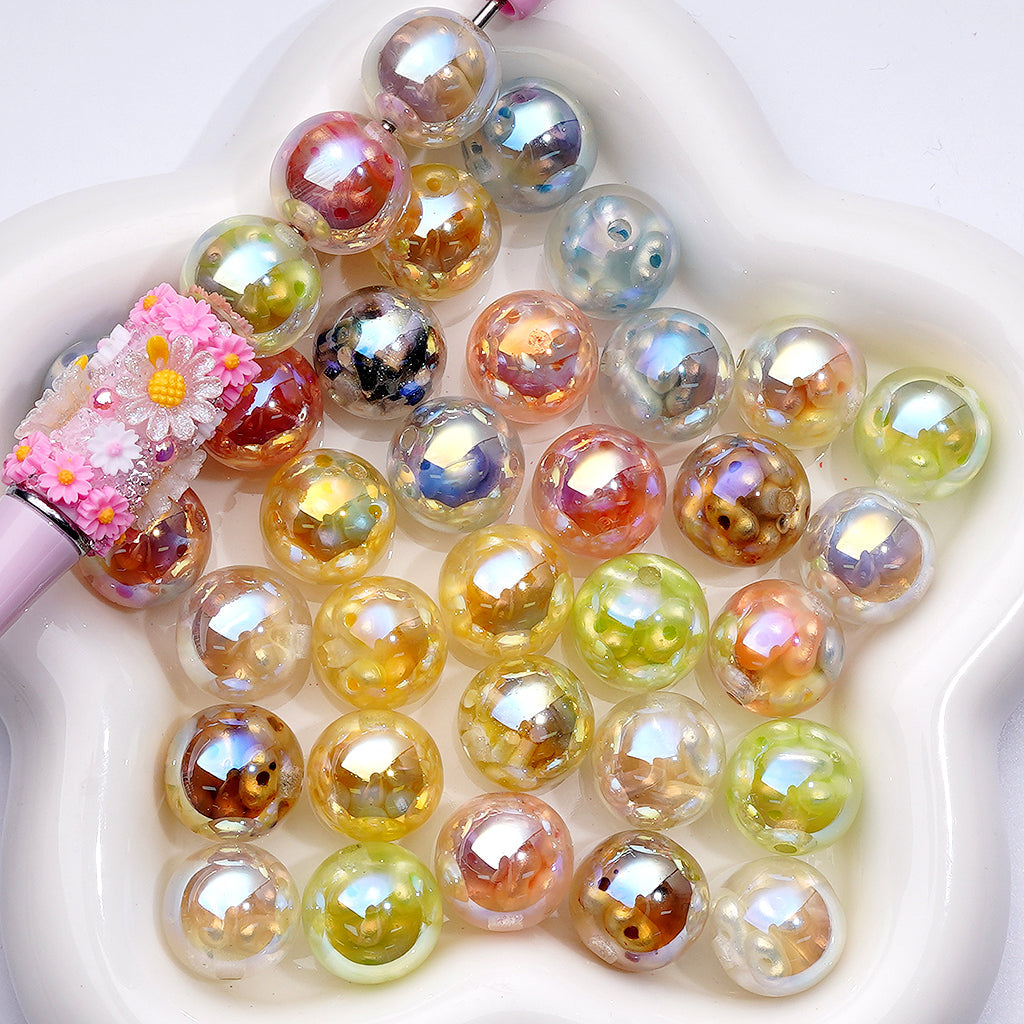 16MM Clear Glossy Resin Beads with UV Coating, Colorful Peanut Beads Encased Inside