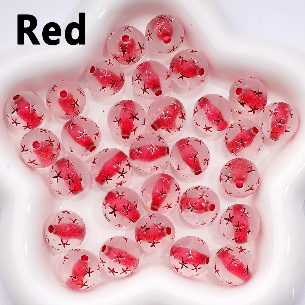 Vibrant Multi-Color Acrylic Beads – Frosted Clear Round with Carved Star Design, 16MM