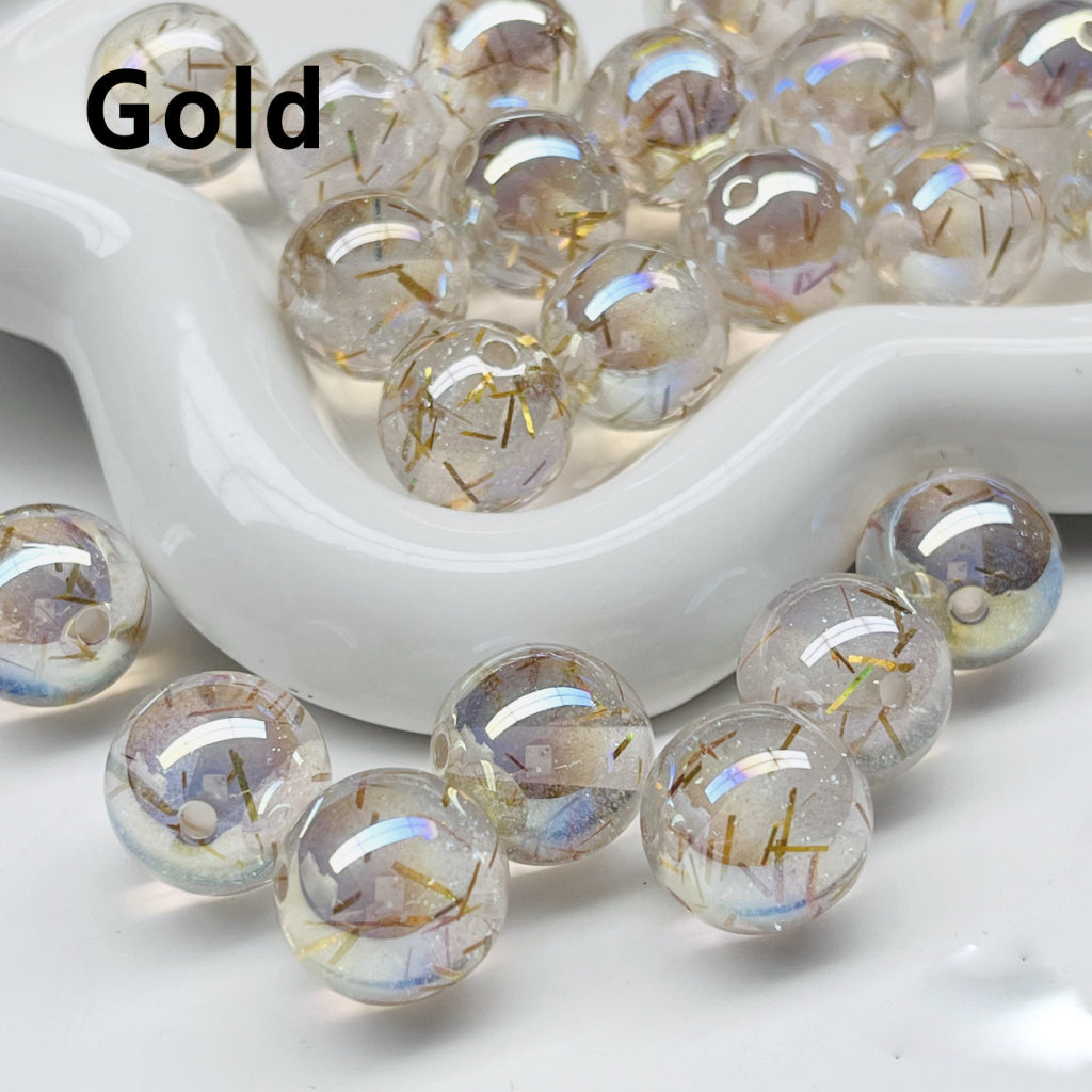 Vibrant Clear Round Acrylic Beads – Glossy Glitter with Colorful Foil Paper Inside (16MM)