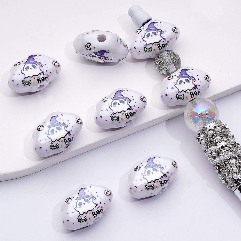 Cute Halloween Spirit with Wizard Hat Boo Acrylic Beads, 25*16MM