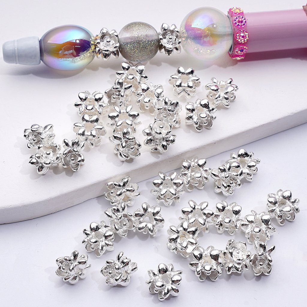 Mini Silver Alloy Flower Charms with Elegant Details, Approx. 8MM